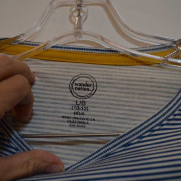 Wonder Nation White-Blue Stripes Prints Long Sleeves Tee Girls L (10-12) Plus - Picture 2 of 4